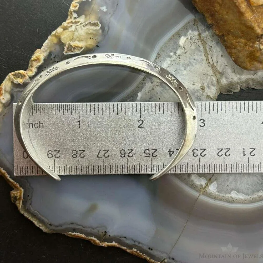 Signed Native American Sterling Silver Stamped Carinated Bracelet For Women